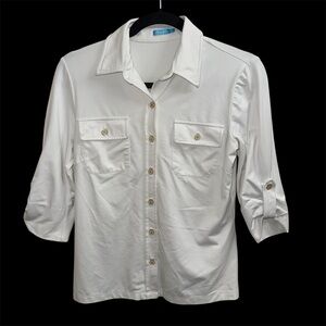 J. McLaughlin White Casual Button Down Shirt with Roll-Up Sleeves